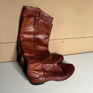 Vintage Italian Cognac Brown Pebbled Leather Tall Riding Boots 96873 Size 7.5